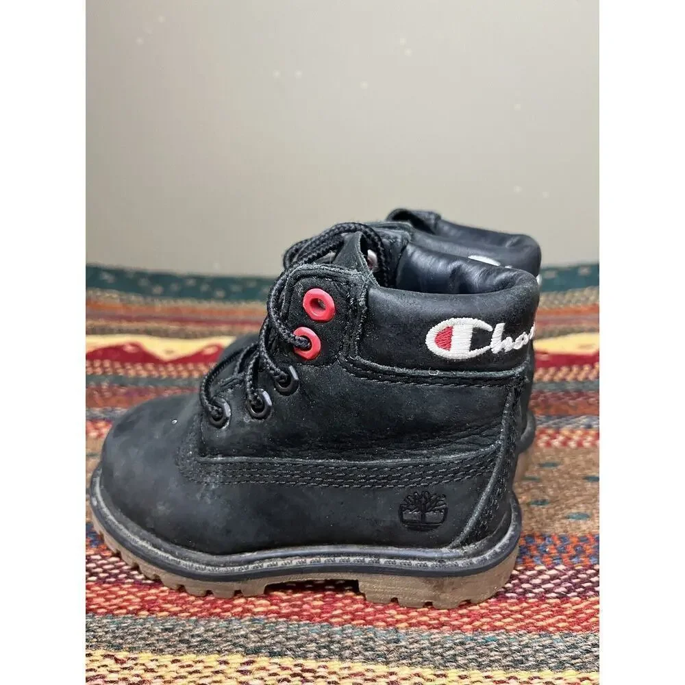 Timberland X Champion Black Suede Lace Up Ankle Boot Kids Size 5